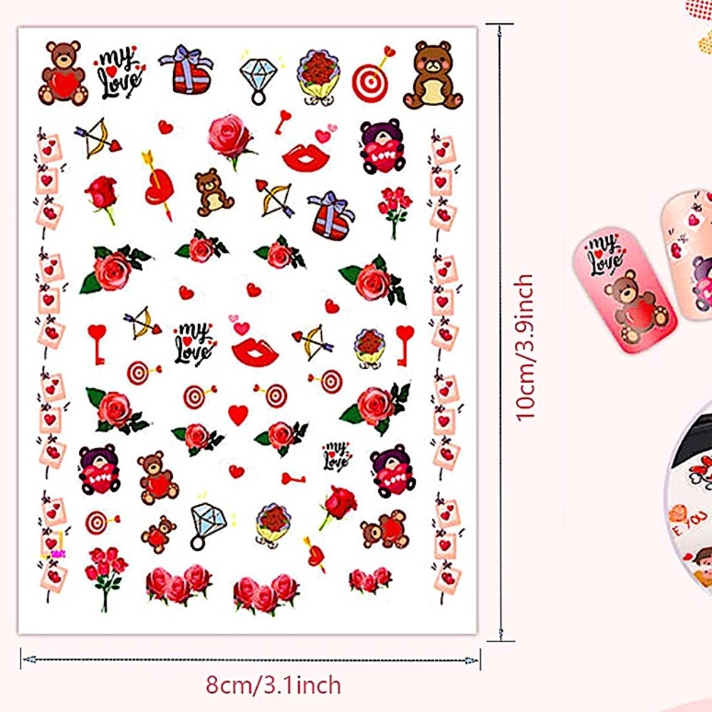 💌BO/GO$6 Valentine’s Day Nail Sticker Decals hearts love makeup teddy bear